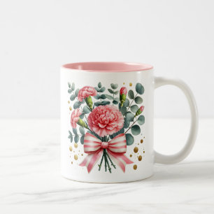 Roze Anjer Bloemenmok, Bloem Koffiekopje Tweekleurige Koffiemok