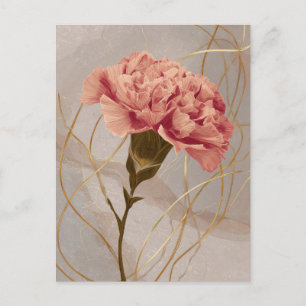 Roze Anjer Bloemig Goud Briefkaart