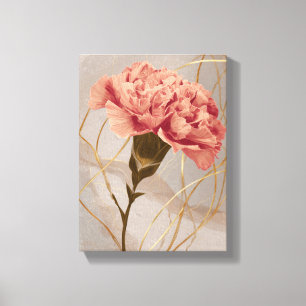 Roze Anjer Bloemig Goud Canvas Afdruk