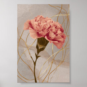Roze Anjer Bloemig Goud Poster