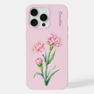 Roze Anjer Botanische Aquarel Aangepaste Naam iPhone 15 Pro Max Hoesje