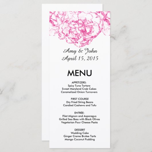 Roze anjer bruiloft menu anjer1 (Voorkant / Achterkant)