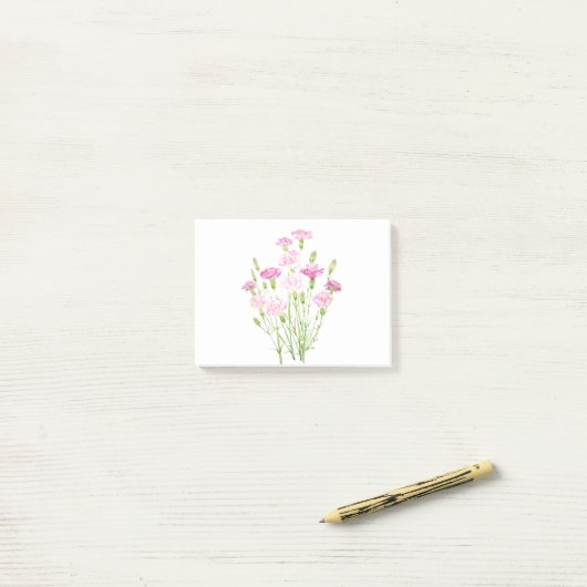 roze anjerbloemen waterverf post-it® notes (Op bureau)