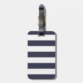 Roze anjers en blauwe strepen Naam en monogram Bagagelabel (Achterkant verticaal)