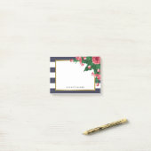 Roze anjers en Navy Blue Stripes - Aangepaste naam Post-it® Notes (Op bureau)