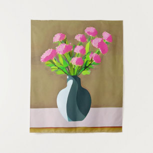 Roze anjers in een vaas Moderne kunst Wandkleed