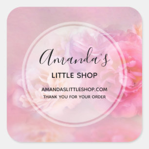 roze anjers met stijlvolle foto's vierkante sticker