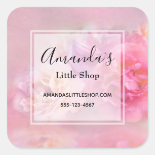 roze anjers met stijlvolle foto's vierkante sticker