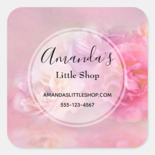 roze anjers met stijlvolle foto's vierkante sticker