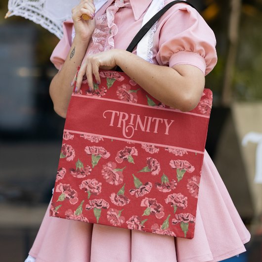  Roze Anjers op Rood Gepersonaliseerd Draagtas