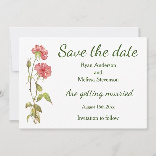 Roze anjers waterverf Flat Save the Date Card (Voorkant)