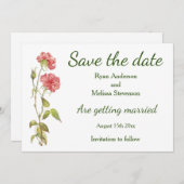 Roze anjers waterverf Flat Save the Date Card (Voorkant / Achterkant)