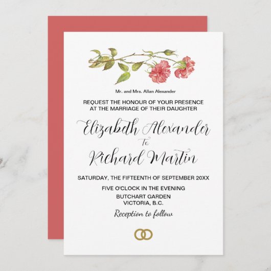 roze anjnynenbruiloft kaart (Voorkant / Achterkant)