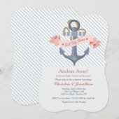 Roze Anker Banner Baby shower Uitnodiging (Voorkant / Achterkant)