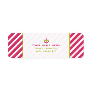 Roze Anker & Diagonale Strepen Adreslabel Etiket