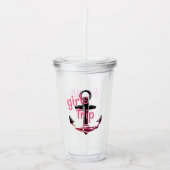 Roze Anker Meisjesreis Monogram met Datum Acryl Drinkbeker (Voorkant)