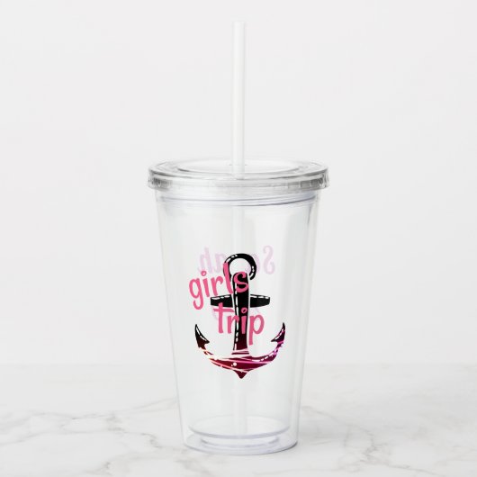 Roze Anker Meisjesreis Monogram met Datum Acryl Drinkbeker (Voorkant)