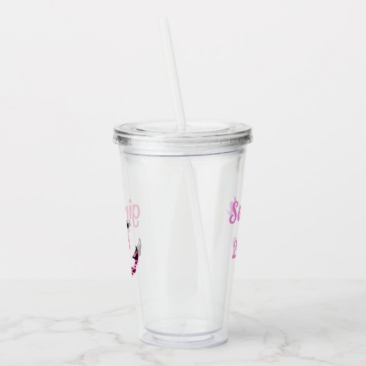 Roze Anker Meisjesreis Monogram met Datum Acryl Drinkbeker (Links)
