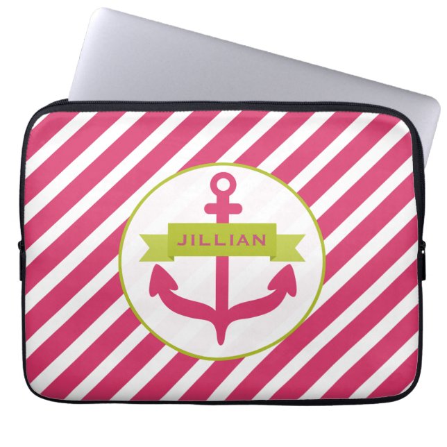 Roze anker & Stripes Electronics Bag Laptop Sleeve (Voorkant)