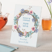 Roze annemonen en blauwe bosbessen Tabletop Reclamebord Met Voetstuk (Insitu)