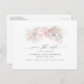 Roze Anthuriums en Pampas Gras Save the Date Briefkaart (Voorkant / Achterkant)