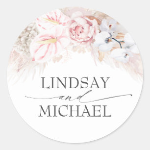Roze Anthuriums en Pampas Grass Elegant Exotisch Ronde Sticker