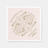 Roze Antiek Bloei Bruiloft Monogram Servetten (Voorkant)