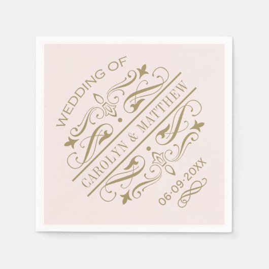 Roze Antiek Bloei Bruiloft Monogram Servetten (Voorkant)