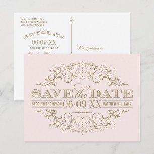 Roze Antiek Bloei Save the Date Aankondigingskaart