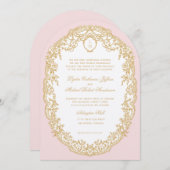 Roze Antiek Paris Monogram Uitnodiging (Voorkant / Achterkant)