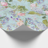 Roze Antiek Redouté Rozen Boeketten op blauw Cadeaupapier (Hoek)