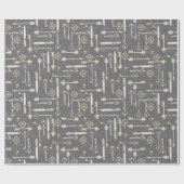 Roze Antiek Spoons en Sleutels op grijs Cadeaupapier (Vlak)