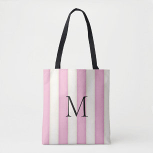 Roze & Antiek Witte Strepen Monogrammed Draagtas