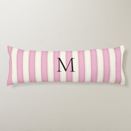 Roze & Antiek Witte Strepen Monogrammed Lichaamskussen (Voorkant)