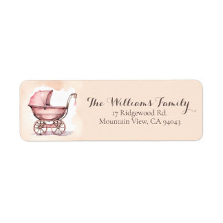 Roze  Antieke Rozen kinderwagen Baby shower Etiket