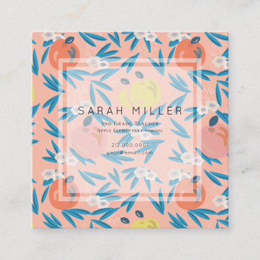 Roze Appel Bloempatroon Leraar SQ Visitekaartje (Voorkant)