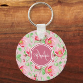 Roze appel bloesem met monogram sleutelhanger (Voorkant)