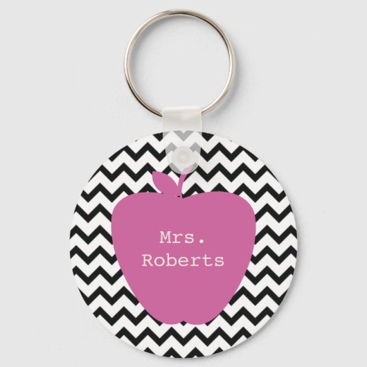 Roze Apple Black Chevron leraar Sleutelhanger (Voorkant)