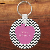 Roze Apple Black Chevron leraar Sleutelhanger (Voorkant)