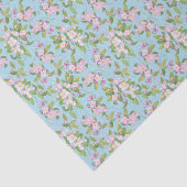 Roze Apple Blossom Floral Pattern on Sky Blue Tissuepapier (Detail)