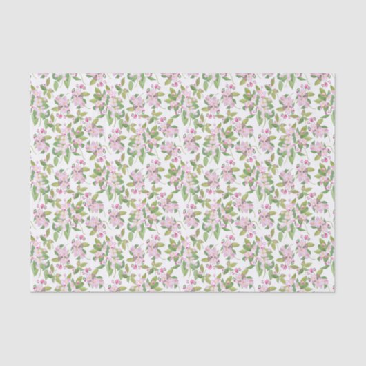 Roze Apple Blossom Floral Pattern on White Tissuepapier (Voorkant)