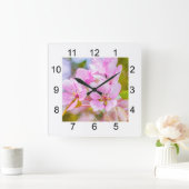 Roze Apple Blossom Vierkante Klok (Huis)