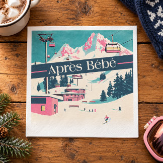 Roze Après Bébé Retro Ski Baby Shower Servet