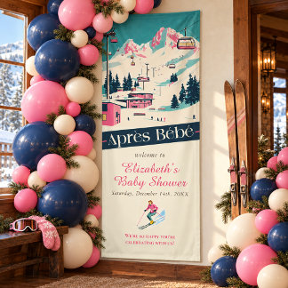 Roze Après Bébé Retro Ski Baby Shower Welkom Spandoek