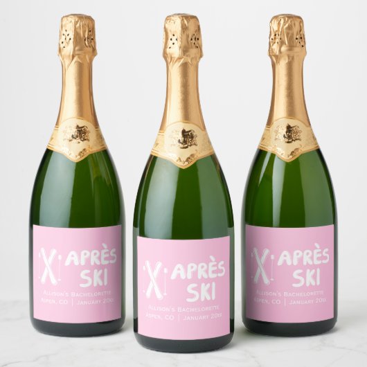 Roze Apres Ski Bachelorette Party Champagne Sparkling Wijnetiket (Flessen)