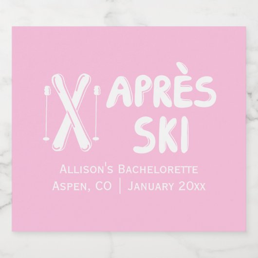Roze Apres Ski Bachelorette Party Champagne Sparkling Wijnetiket (Enkel label)