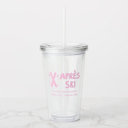 Roze Apres Ski Bruidsfeest Favor Acryl Drinkbeker (Voorkant)