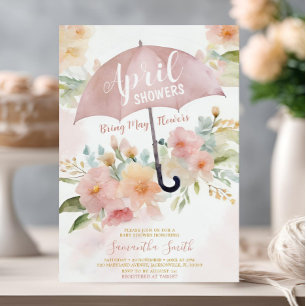 Roze April Buien Brengen Mei Bloemen Paraplu Kaart