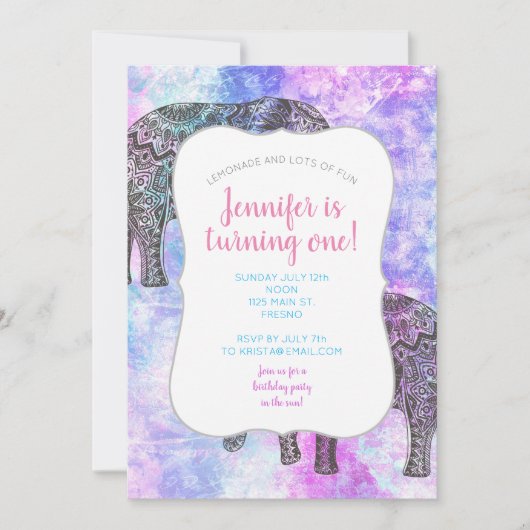 Roze Aqua Black Elephant Bright Tribal Kaart (Voorkant)