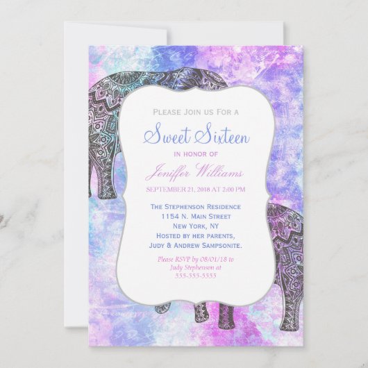 Roze Aqua Black Elephant Bright Tribal Kaart (Voorkant)